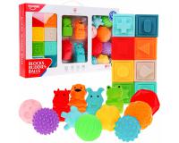 Puha, színes gumi állatfigurák, labdák, kockák