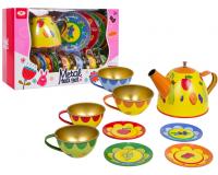 Fémből készült, gyümölcsös teáskészlet