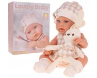 Gyönyörű baba lila ruhában plüssnyuszival - rózsaszín