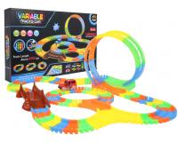Sötétben világító versenypálya 360 fokos körrel és a hozzá tartozó kisautóval -  179 darabos