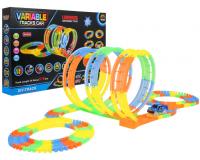 Sötétben világító, hurkokkal és autóval ellátott versenypálya - 162 darabos