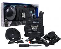 Fekete SWAT rendőrfelszerelés ( pisztollyal, sisakkal, mellénnyel, gránáttal)