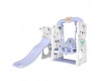 Mackós fehér hinta csúszdával, kosárpalánkkal