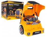 Interaktív teherautó emelhető motorháztetővel és műszerfallal - sárga