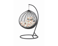 Sötét szürke rattan hatású függőfotel rózsa mintás ülőpárnával