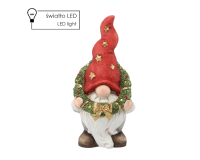 Kerámia karácsonyi törpe figura LED koszorúval - 40cm-es