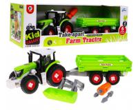 Összeszerelhető traktor vontató pótkocsival zöld színben