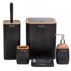 Modern műanyag fürdőszoba szett 5 darabos Fekete-Famintás